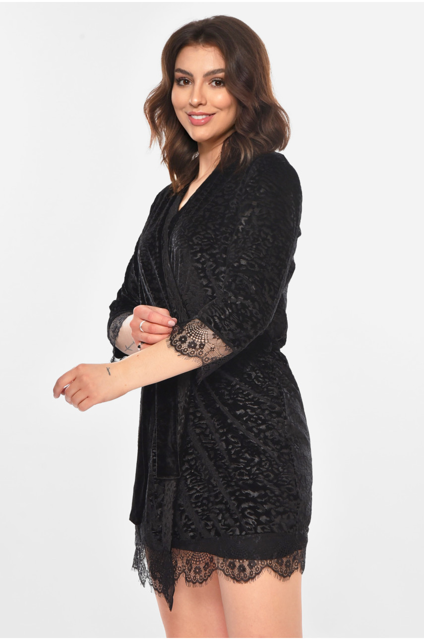 Халат женский велюровый черного цвета 1857 212294