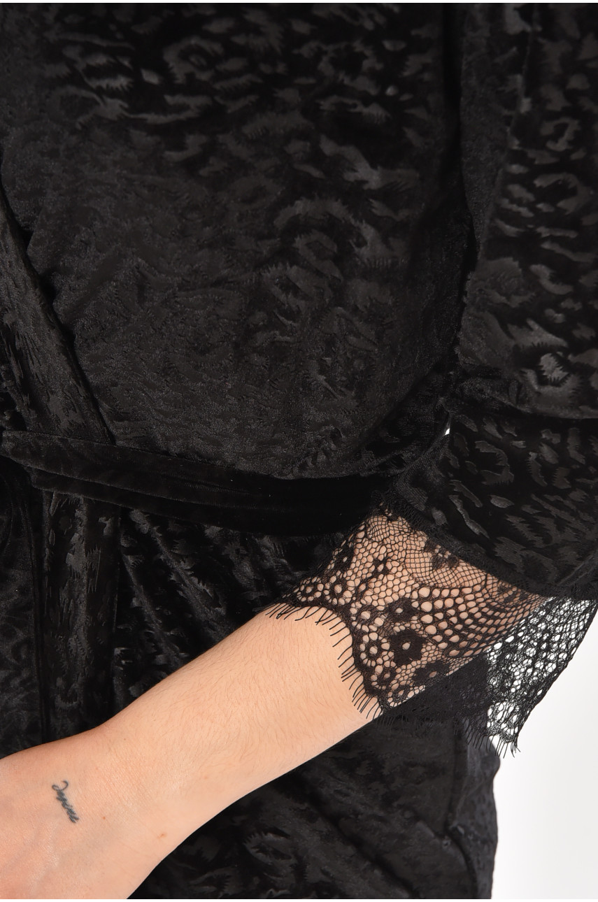 Халат женский велюровый черного цвета 1857 212294 Халат женский велюровый черного цвета 1857 212294