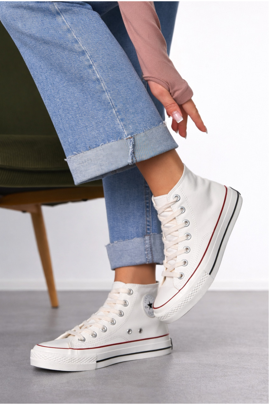 Кеды женские высокие белого цвета на шнуровке L030-1 212295