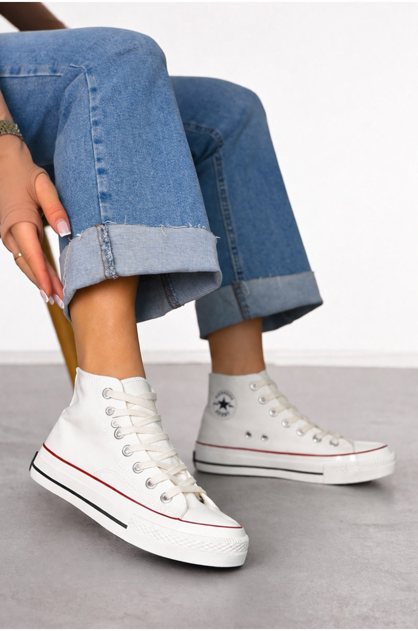 Кеды женские высокие белого цвета на шнуровке L030-1 212295