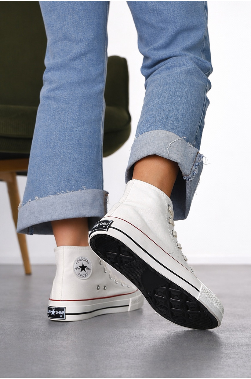 Кеды женские высокие белого цвета на шнуровке L030-1 212295