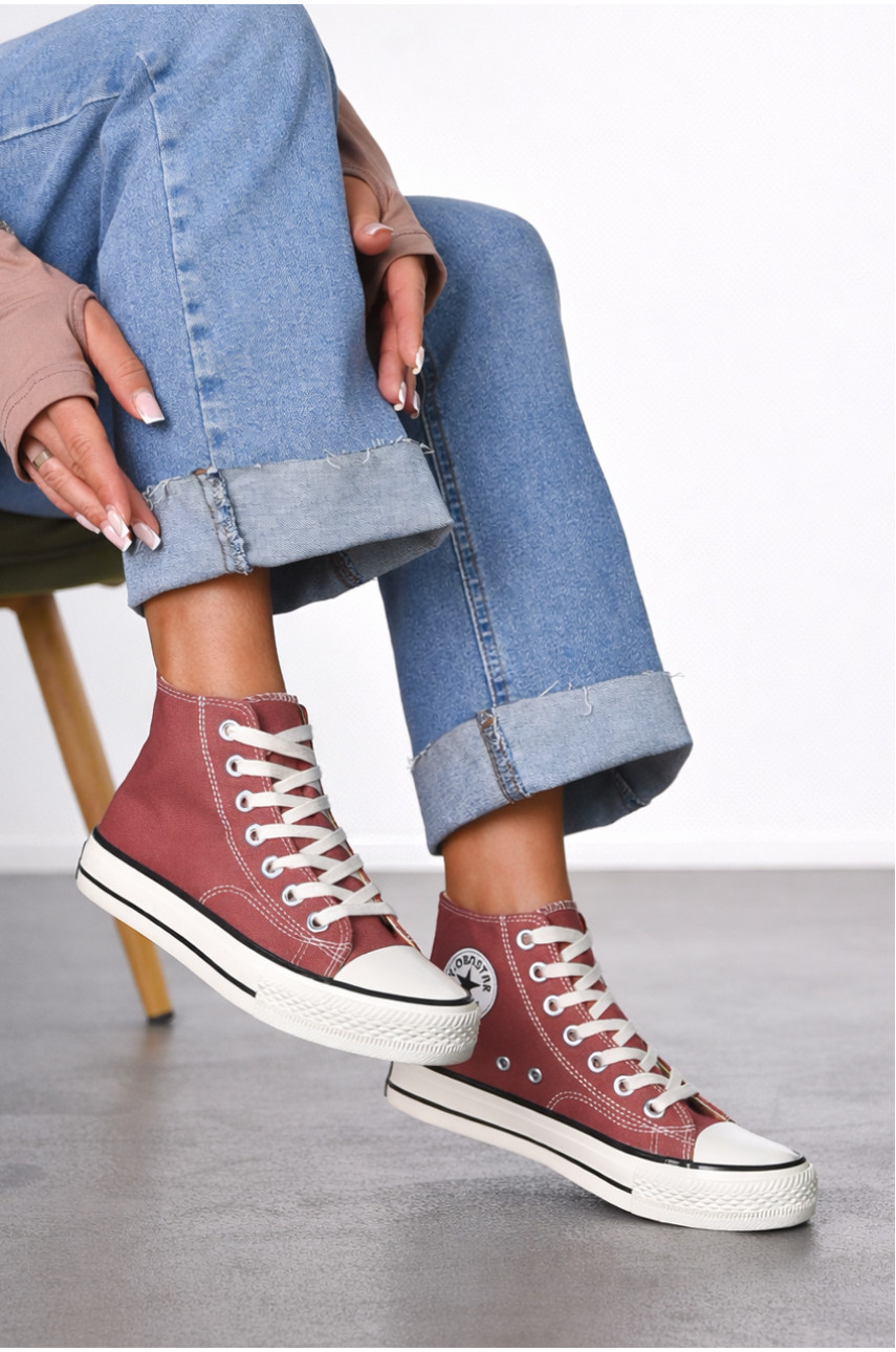 Кеды женские высокие светло-коричневого цвета на шнуровке L030-6 212296