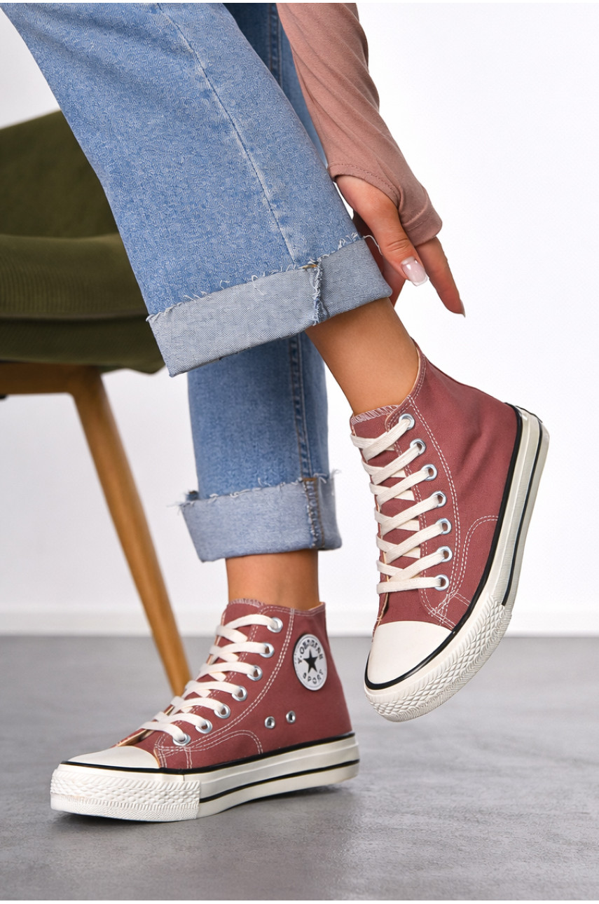 Кеды женские высокие светло-коричневого цвета на шнуровке L030-6 212296