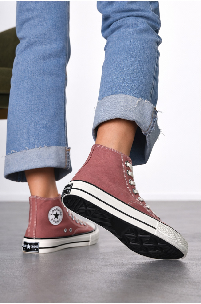 Кеды женские высокие светло-коричневого цвета на шнуровке L030-6 212296