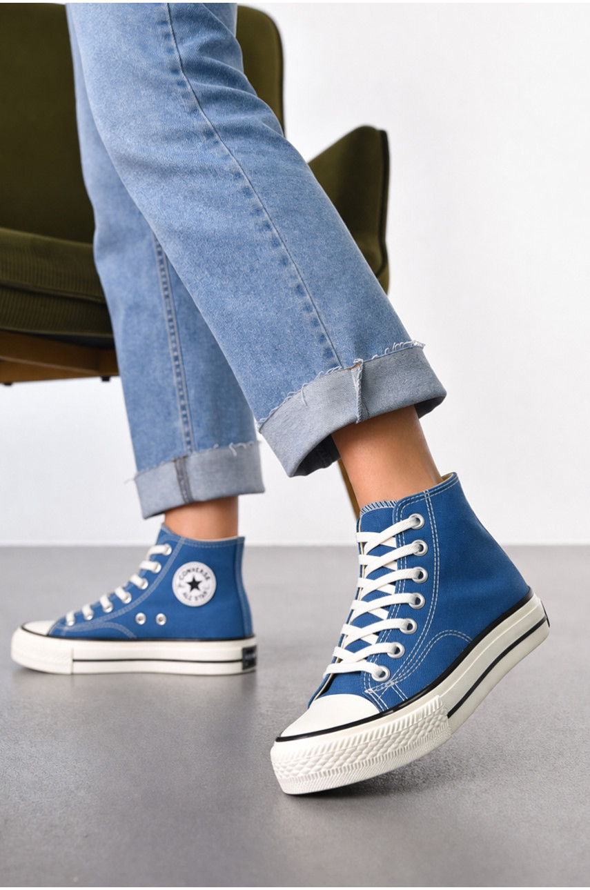 Кеды женские высокие синего цвета на шнуровке L030-5 212297