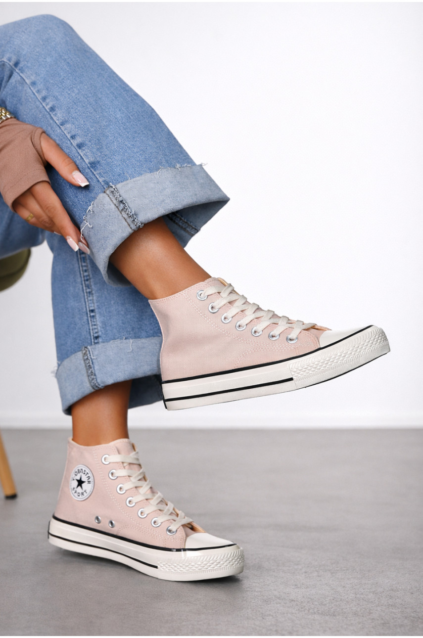 Кеды женские высокие пудрового цвета на шнуровке L030-3 212298