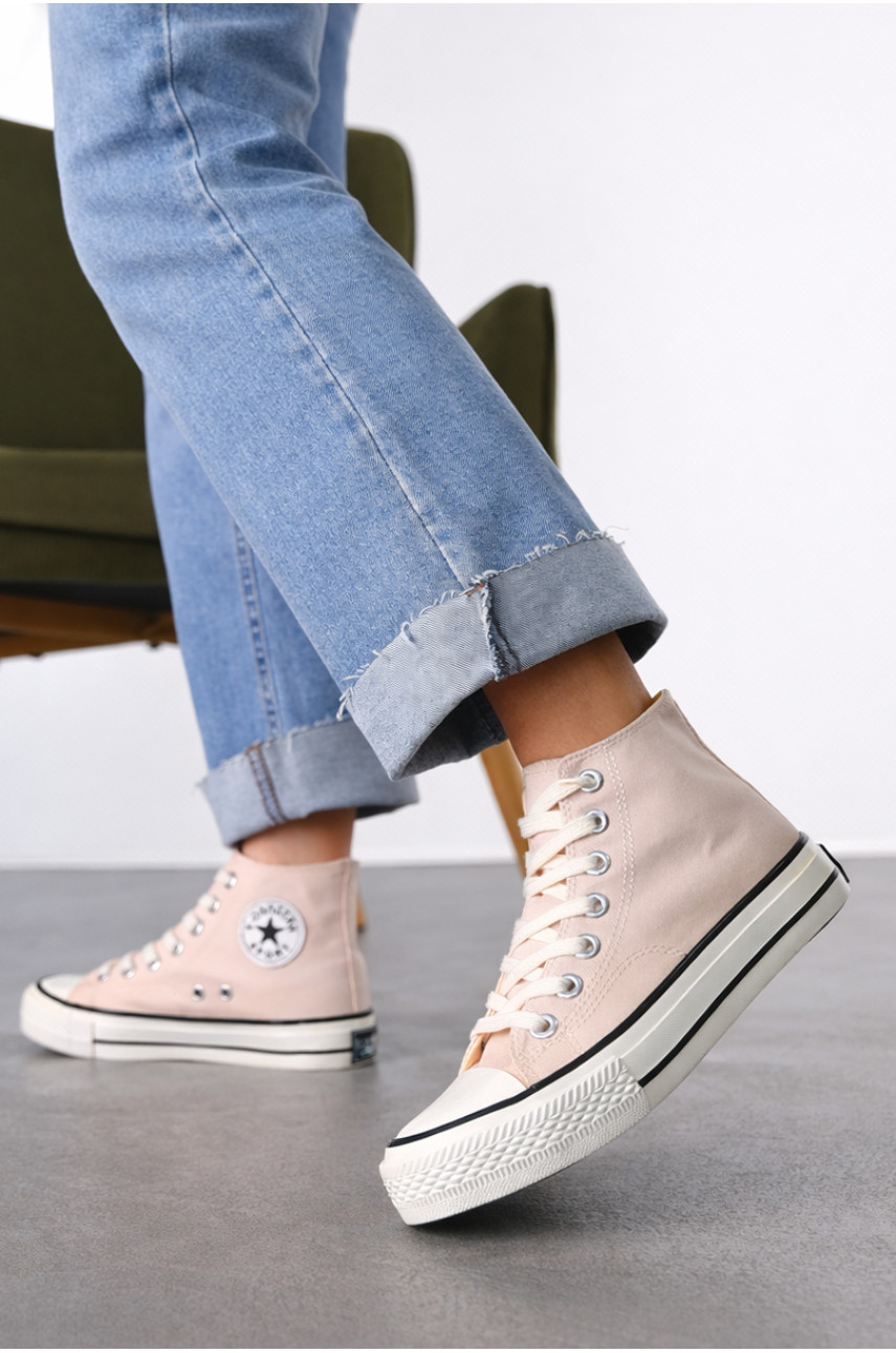 Кеды женские высокие пудрового цвета на шнуровке L030-3 212298