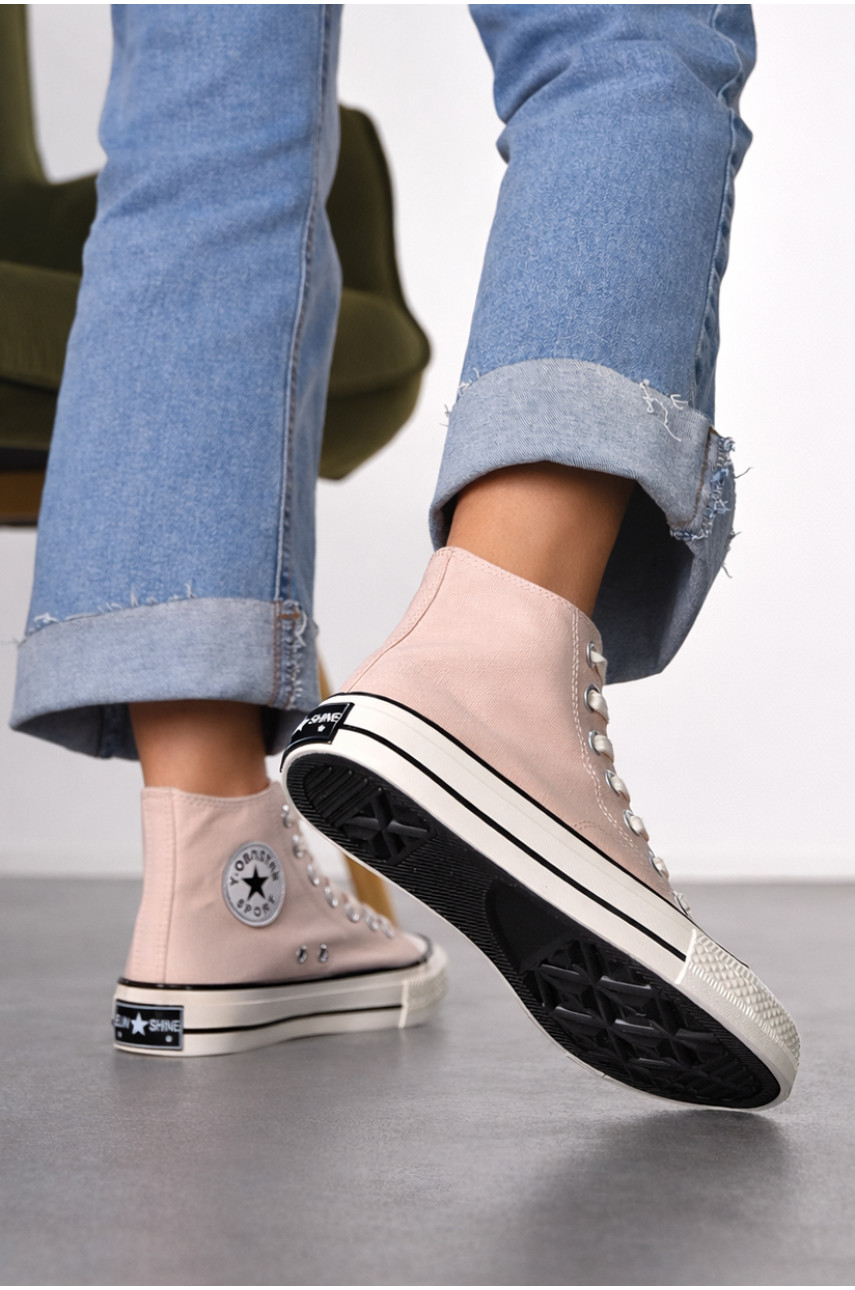 Кеды женские высокие пудрового цвета на шнуровке L030-3 212298