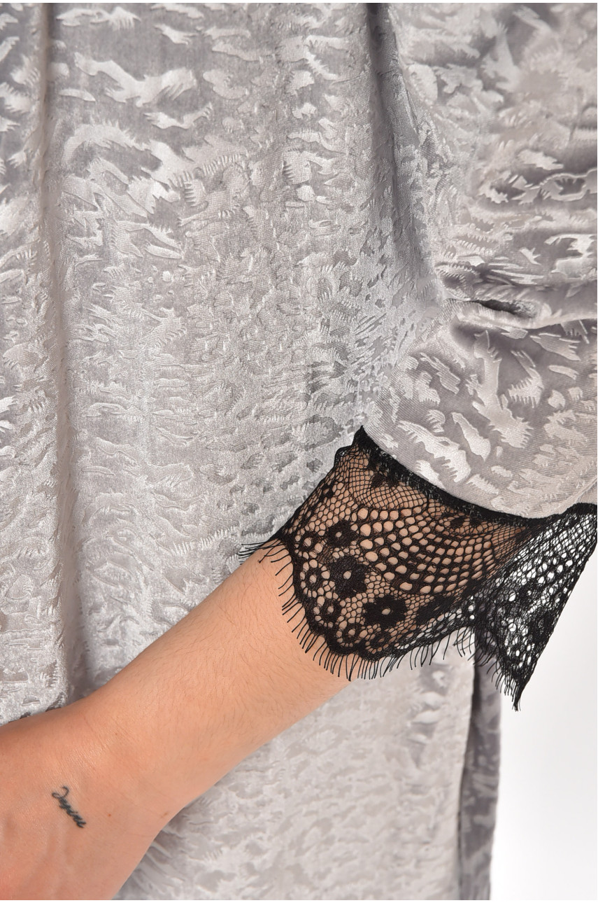 Халат женский велюровый серого цвета 0858 212299