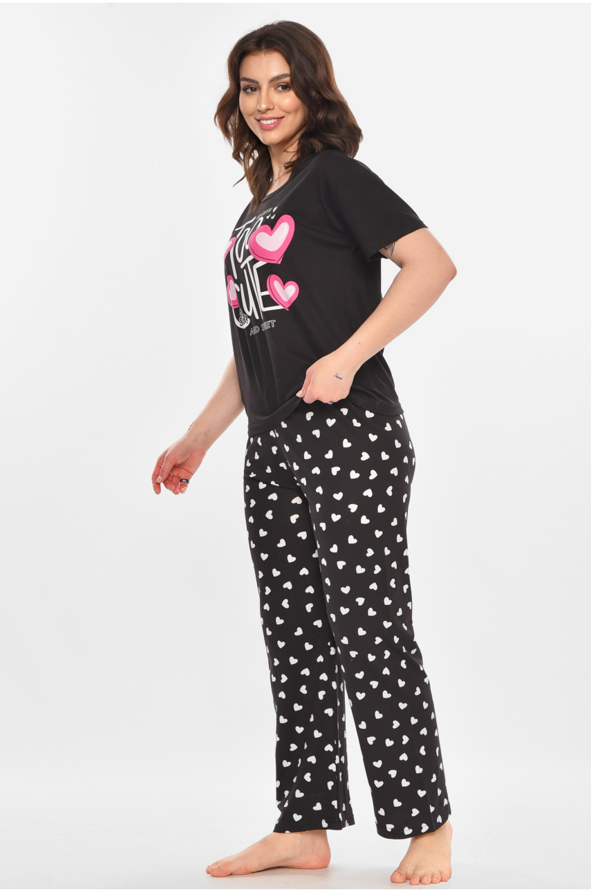 Піжама жіноча напівбатальна чорного кольору з принтом 19034,1 212301