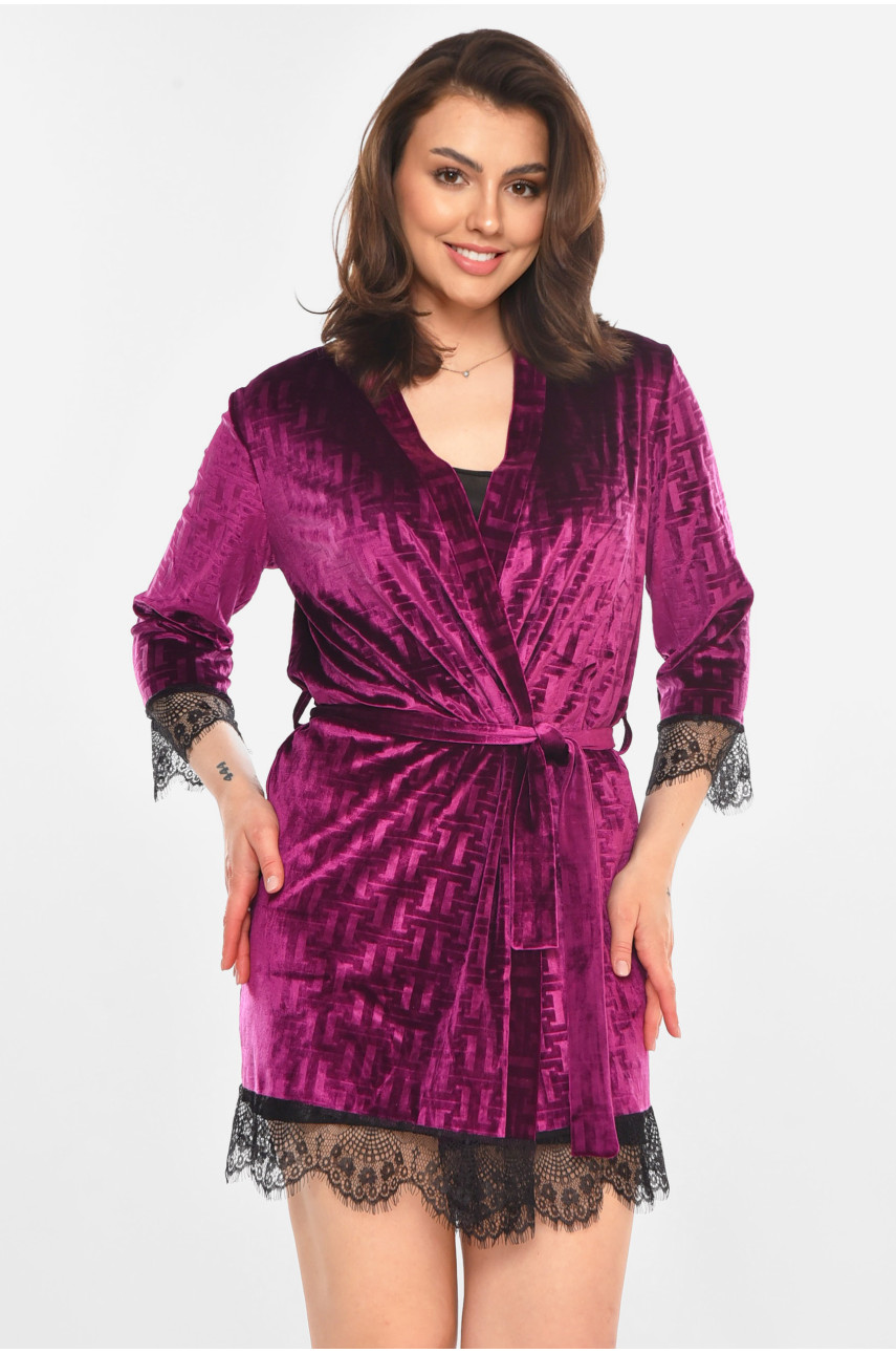 Халат женский велюровый фиолетового цвета 0852 212302