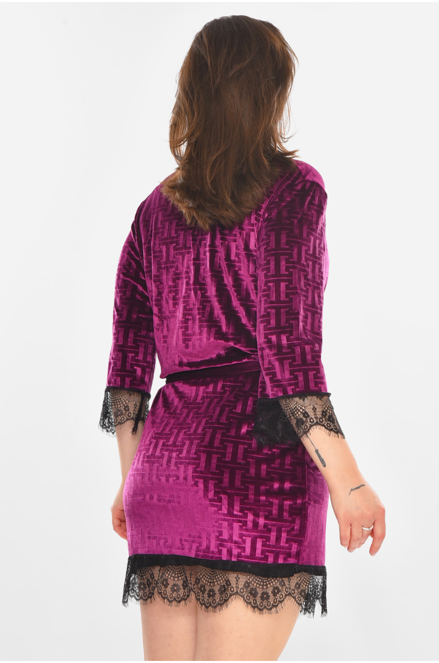 Халат женский велюровый фиолетового цвета 0852 212302