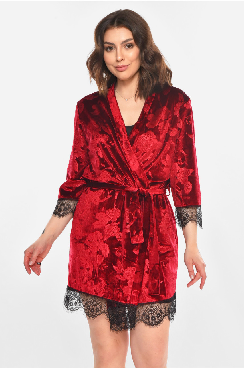 Халат женский велюровый бордового цвета 0846 212303