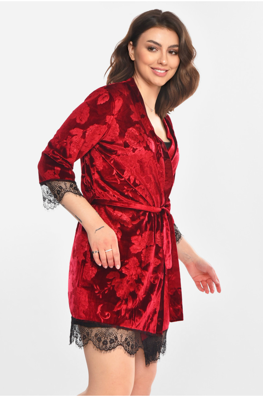 Халат женский велюровый бордового цвета 0846 212303