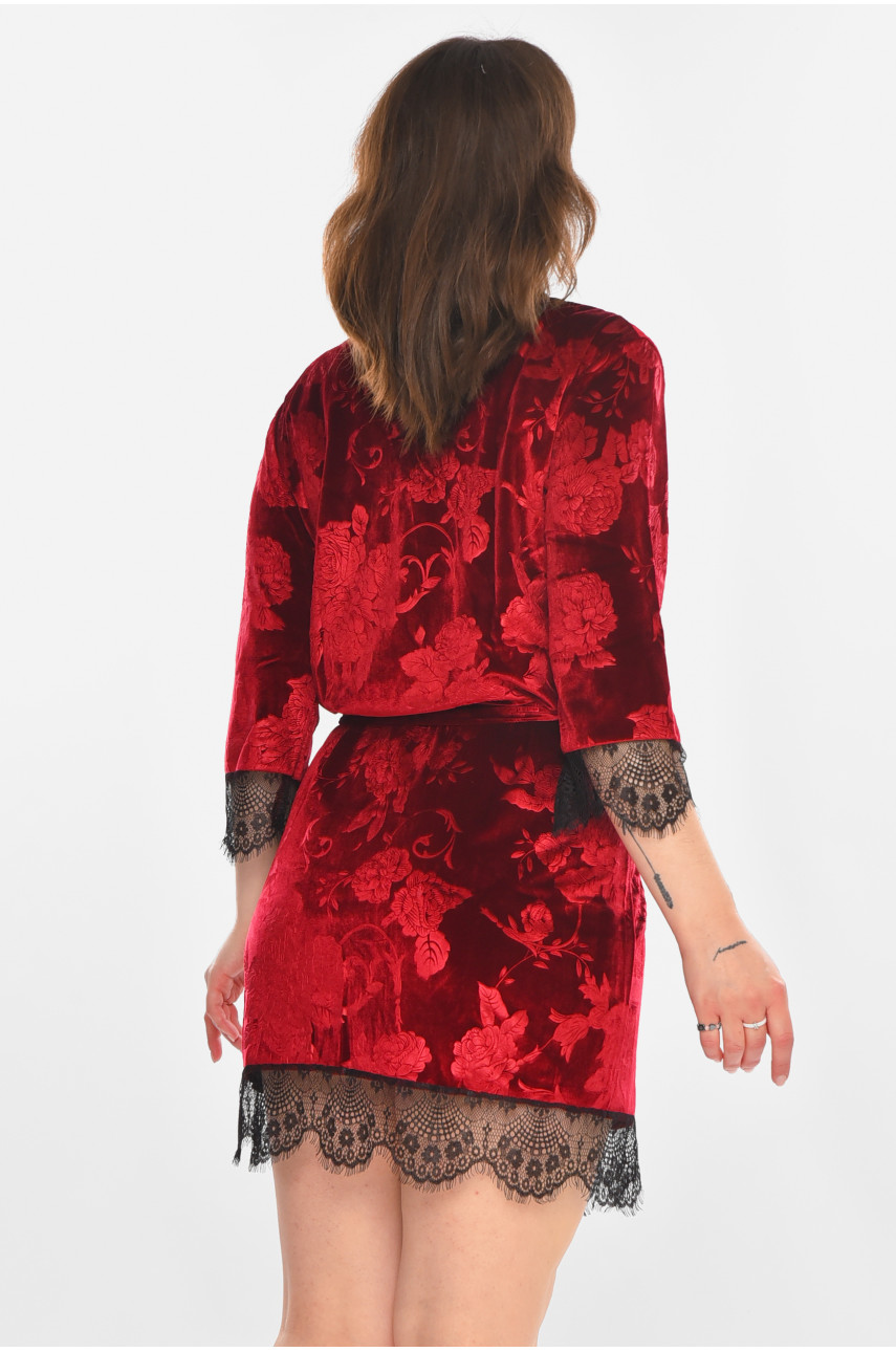 Халат женский велюровый бордового цвета 0846 212303