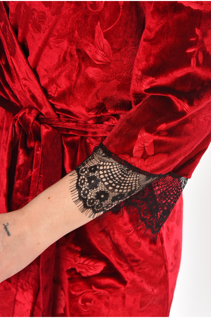 Халат женский велюровый бордового цвета 0846 212303