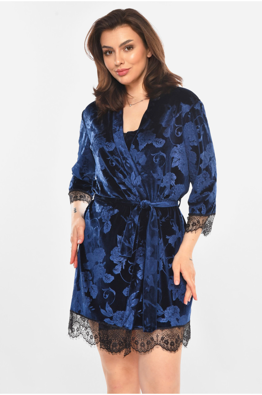 Халат женский велюровый тёмно-синего цвета М08 212305