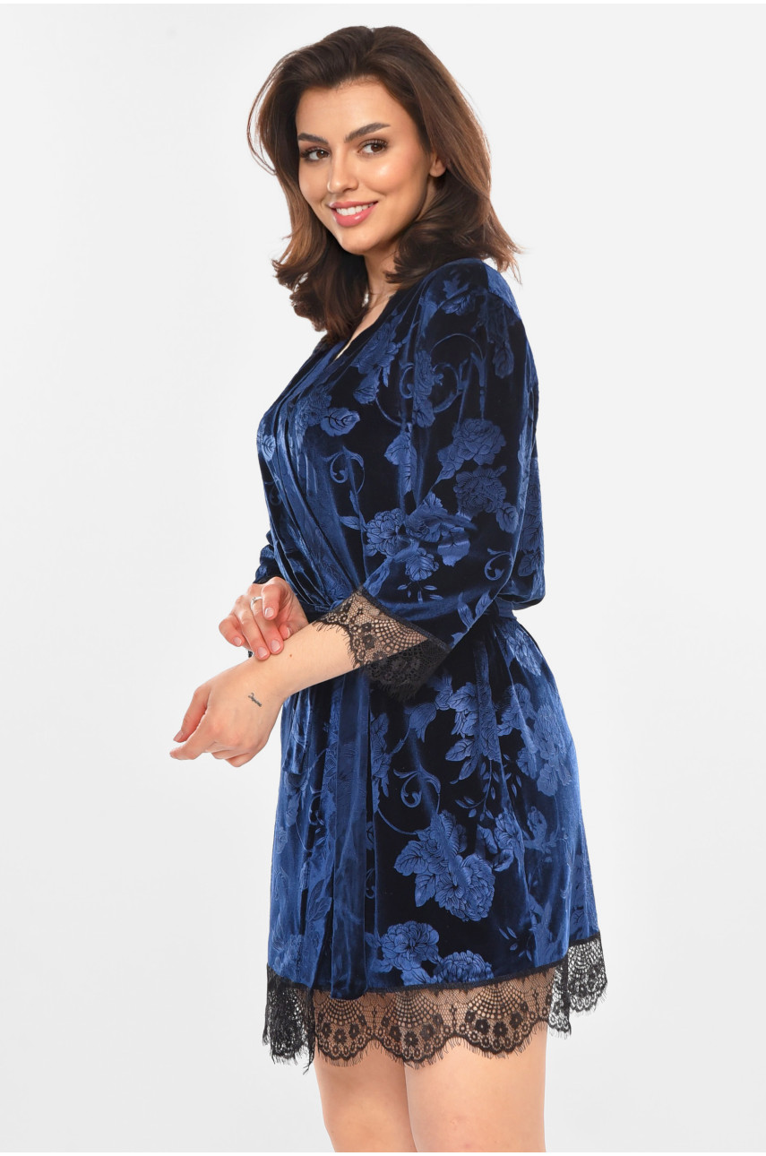 Халат женский велюровый тёмно-синего цвета М08 212305