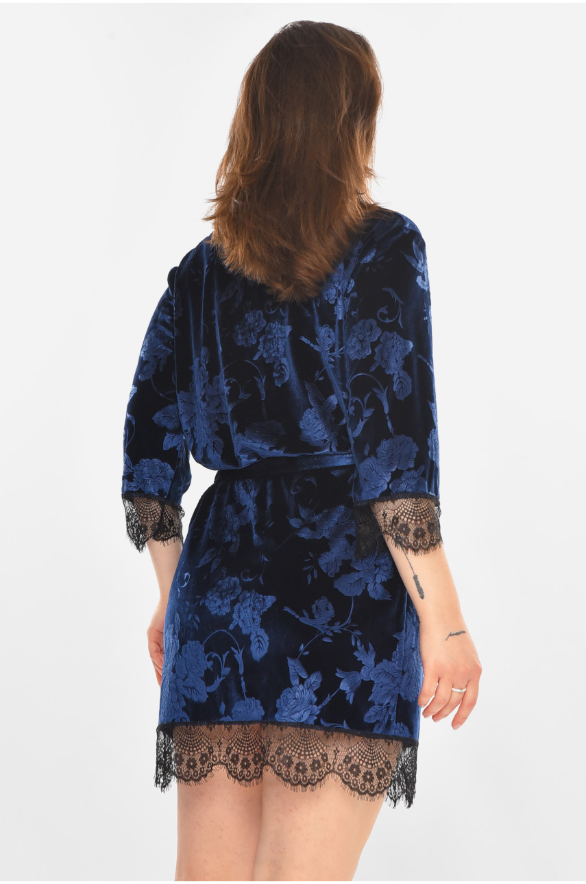 Халат женский велюровый тёмно-синего цвета М08 212305