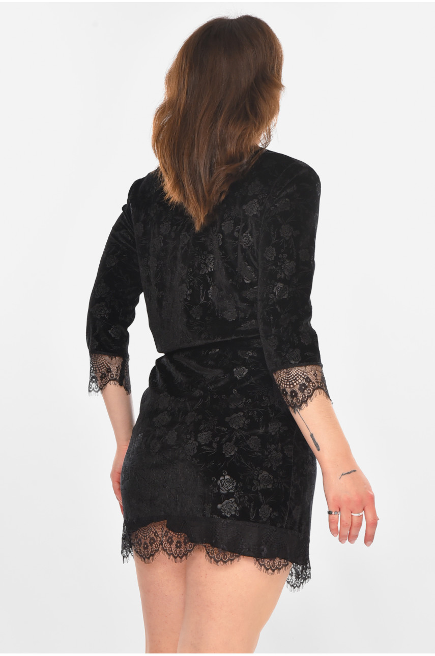 Халат женский велюровый черного цвета 0861 212306 Халат женский велюровый черного цвета 0861 212306