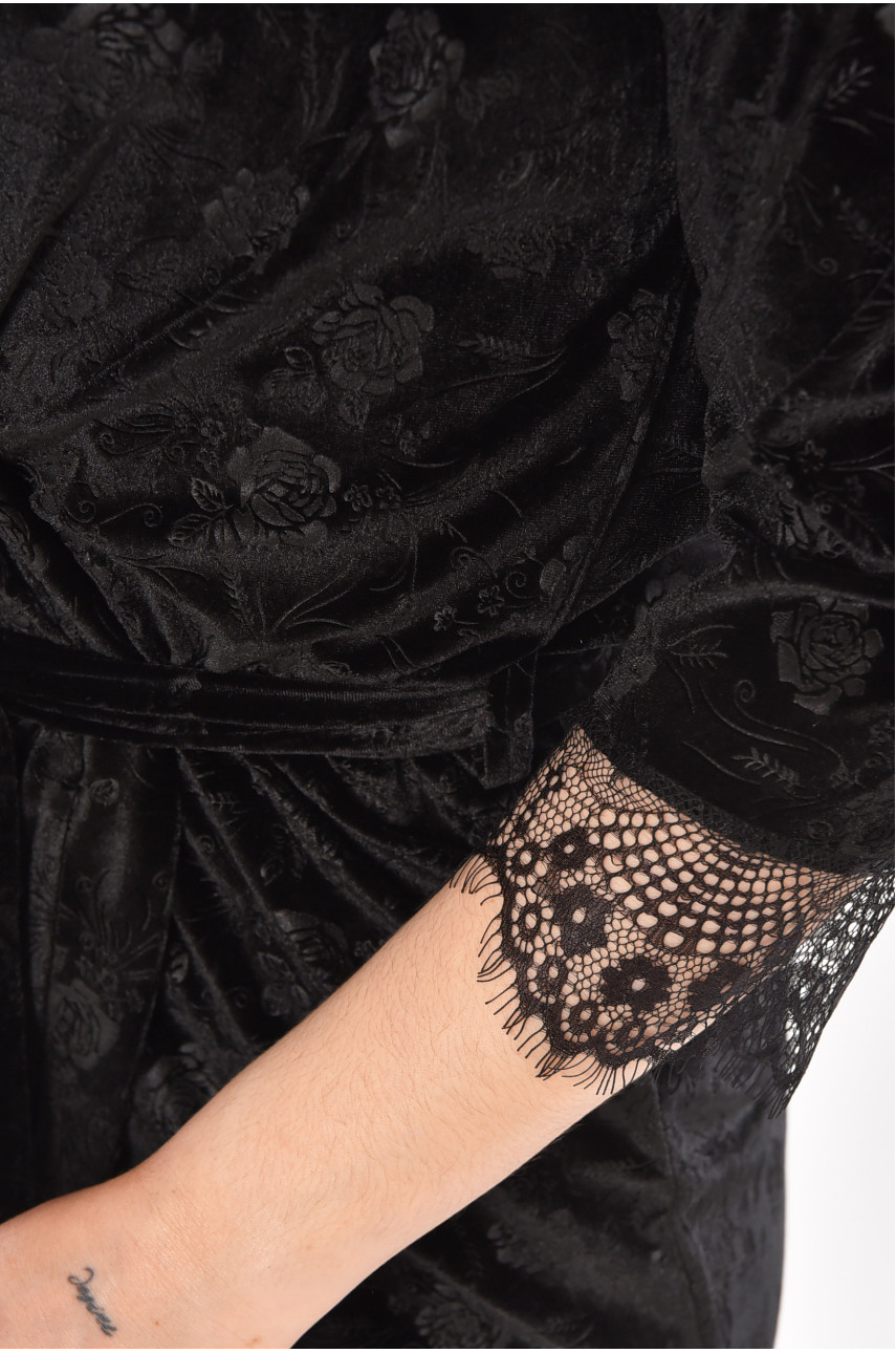 Халат женский велюровый черного цвета 0861 212306 Халат женский велюровый черного цвета 0861 212306