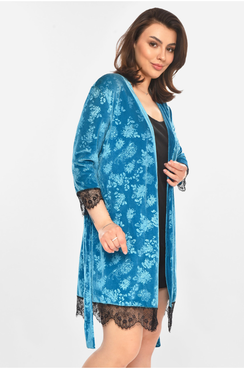 Халат женский велюровый бирюзового цвета М14 212308