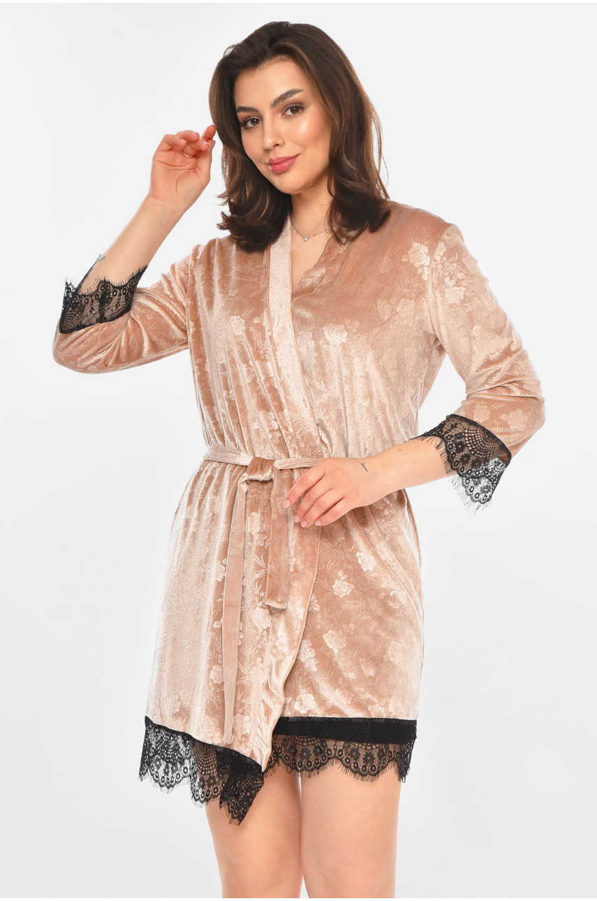 Халат женский велюровый пудрового цвета М14 212310