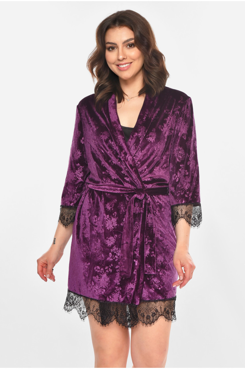Халат женский велюровый фиолетового цвета М08 212312