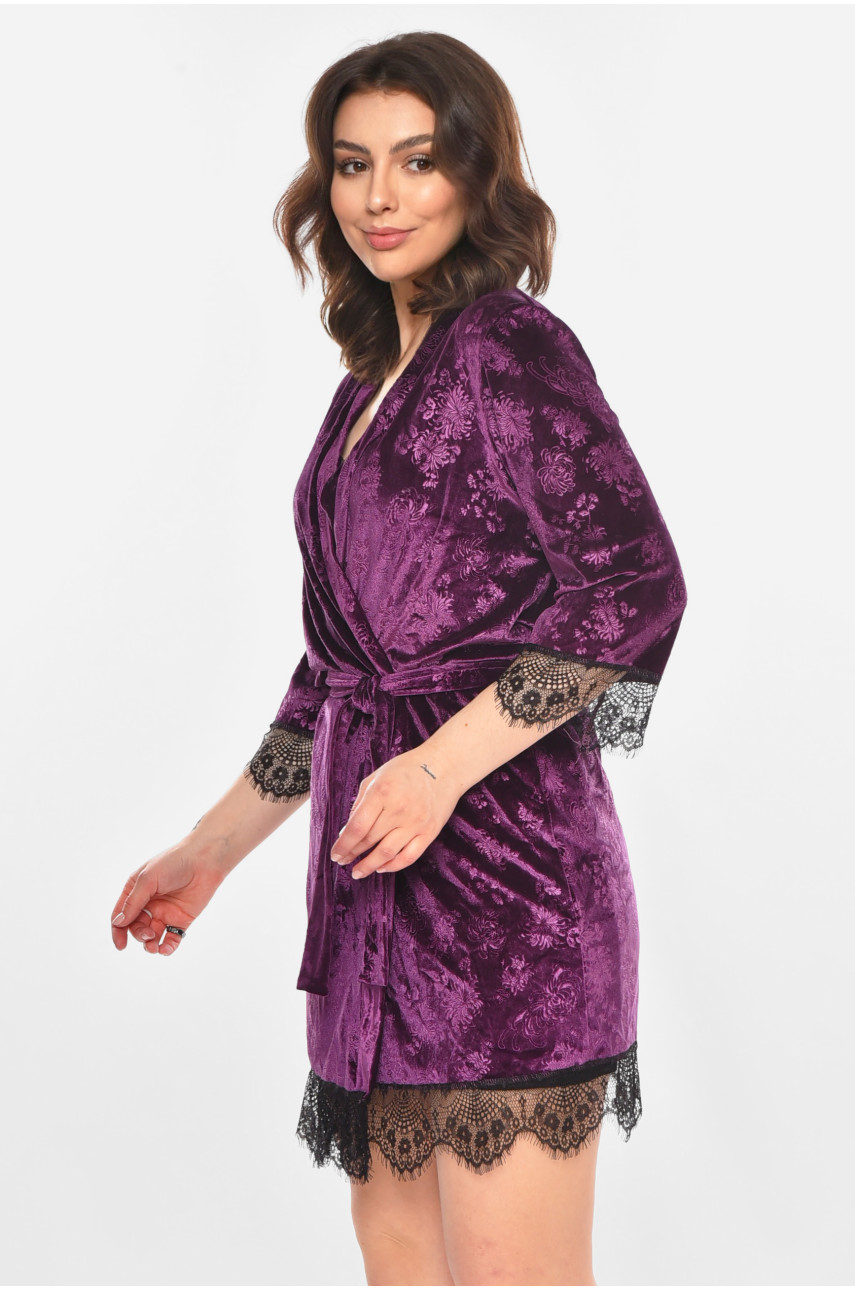 Халат женский велюровый фиолетового цвета М08 212312
