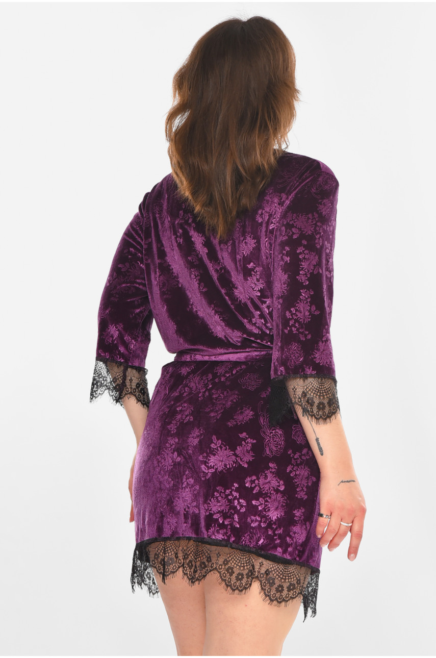 Халат женский велюровый фиолетового цвета М08 212312