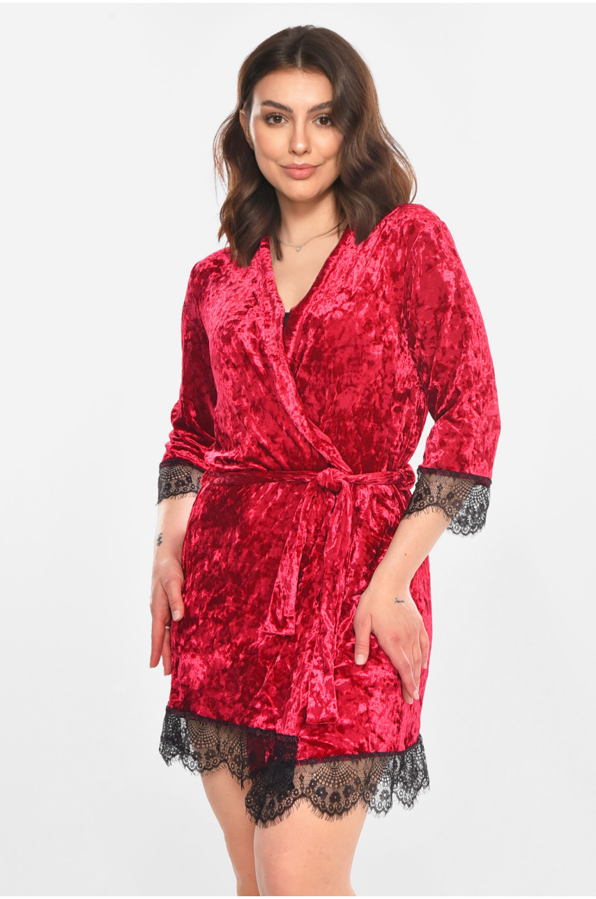 Халат женский велюровый тёмно-розового цвета 212316