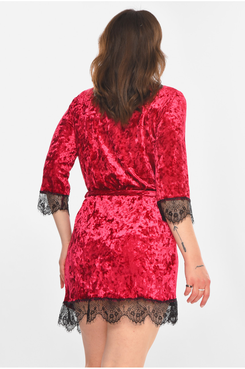 Халат женский велюровый тёмно-розового цвета 212316