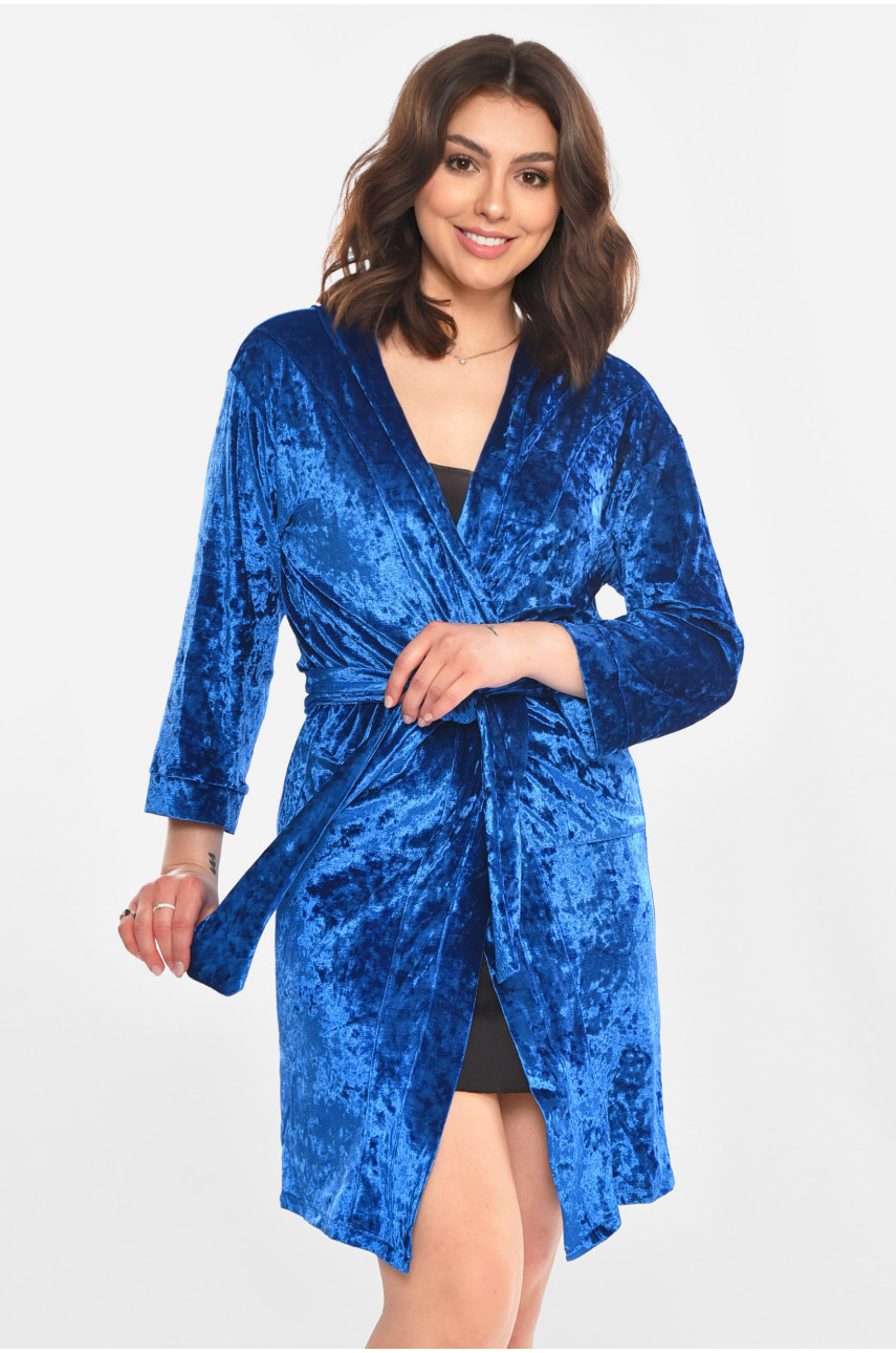 Халат женский велюровый синего цвета М28 212319