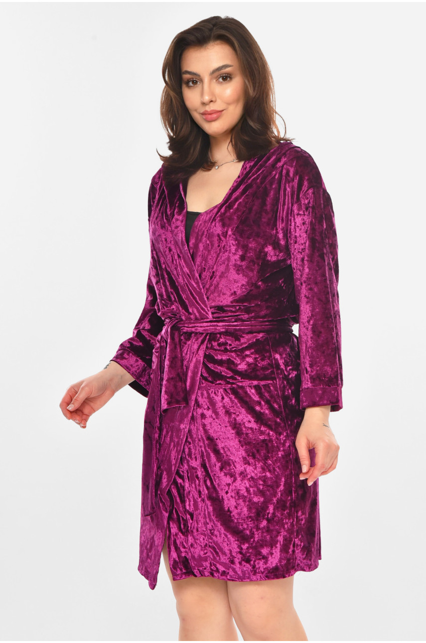 Халат женский велюровый фиолетового цвета М28 212321