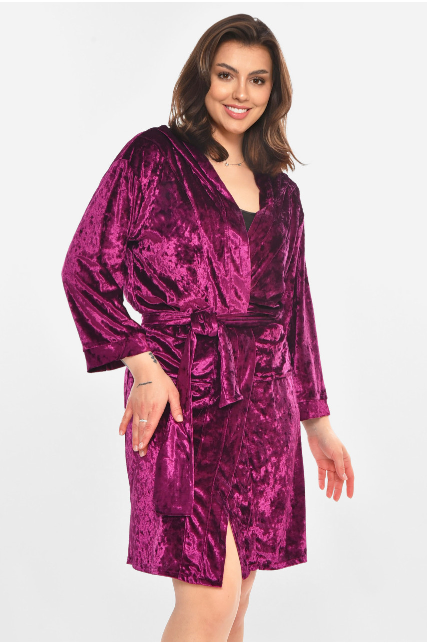 Халат женский велюровый фиолетового цвета М28 212321