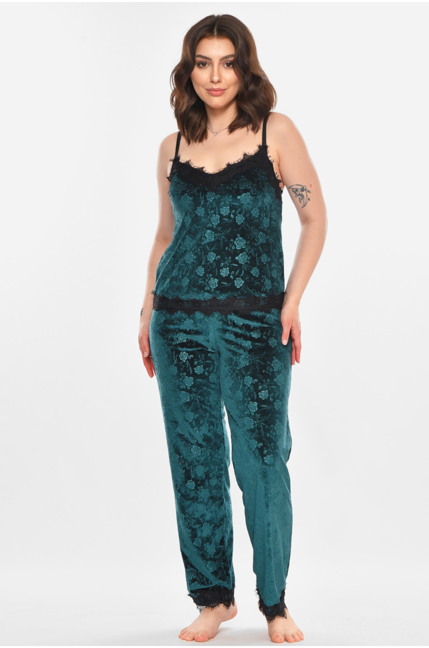 Піжама жіноча велюрова зеленого кольору 212323