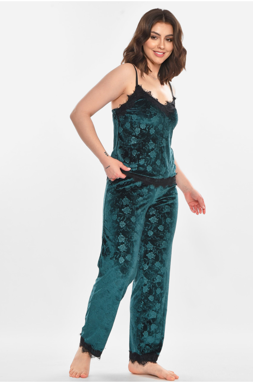 Піжама жіноча велюрова зеленого кольору 212323