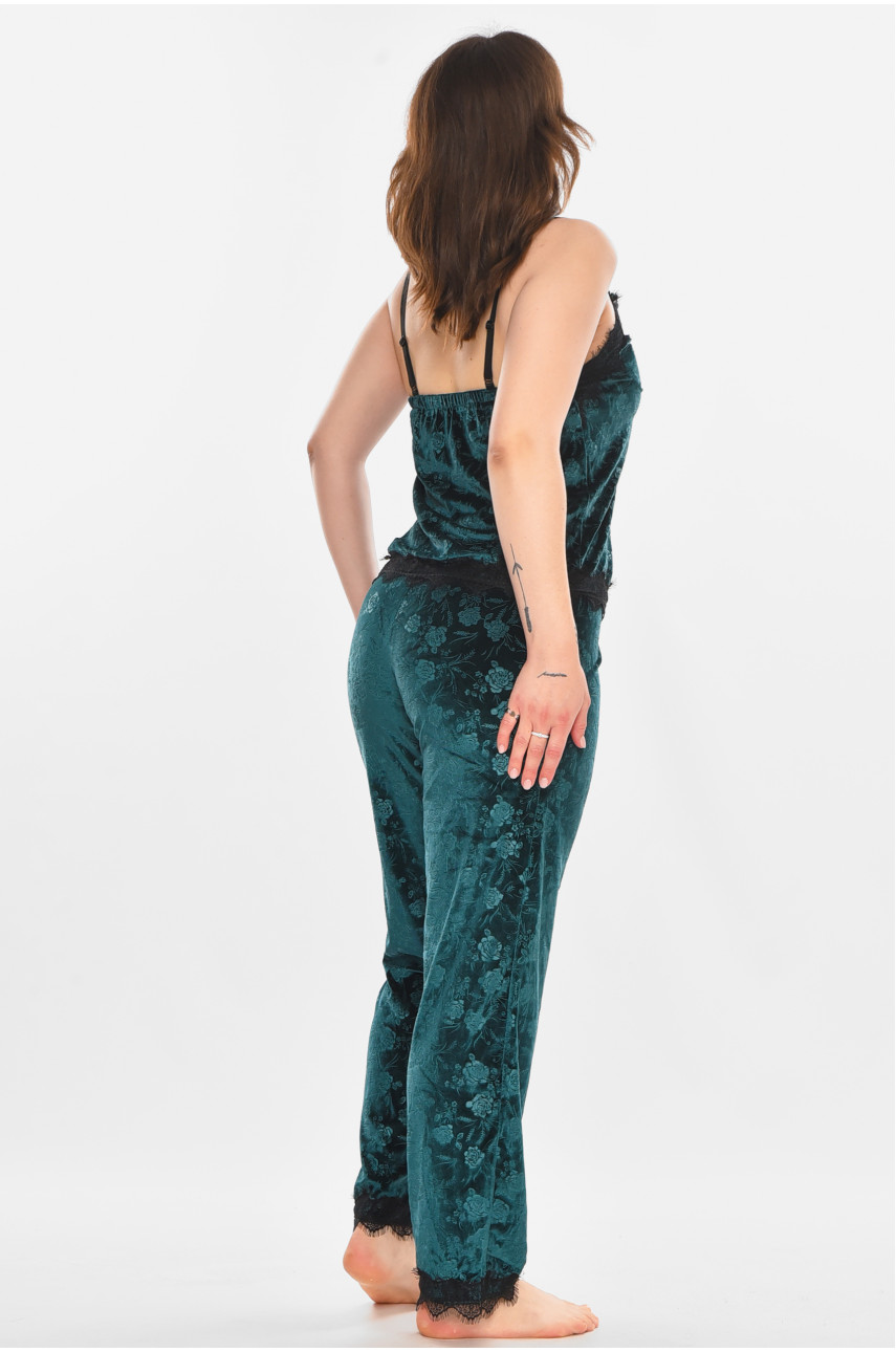 Піжама жіноча велюрова зеленого кольору 212323