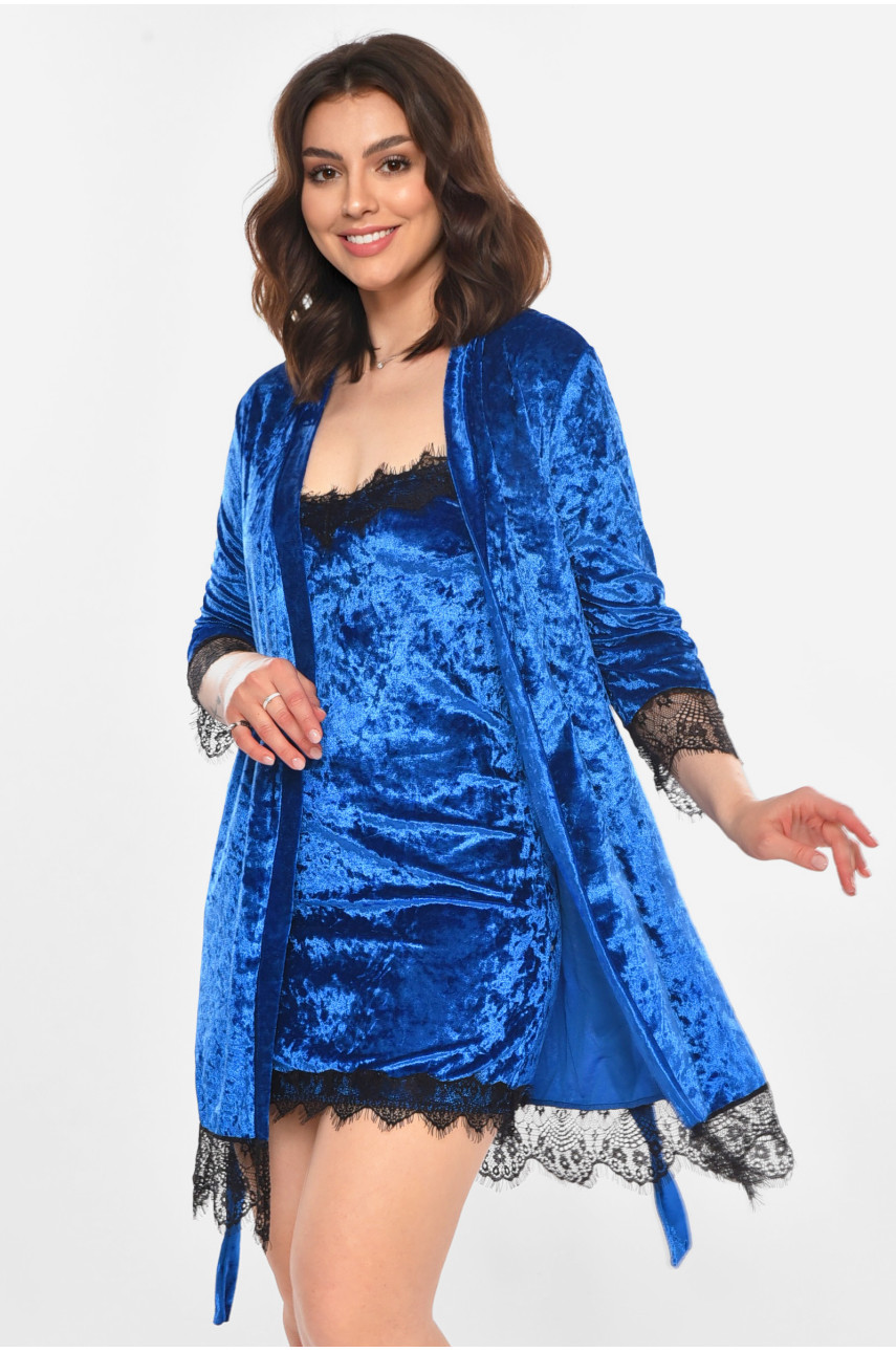 Костюм домашний женский велюровый синего цвета М14 212335