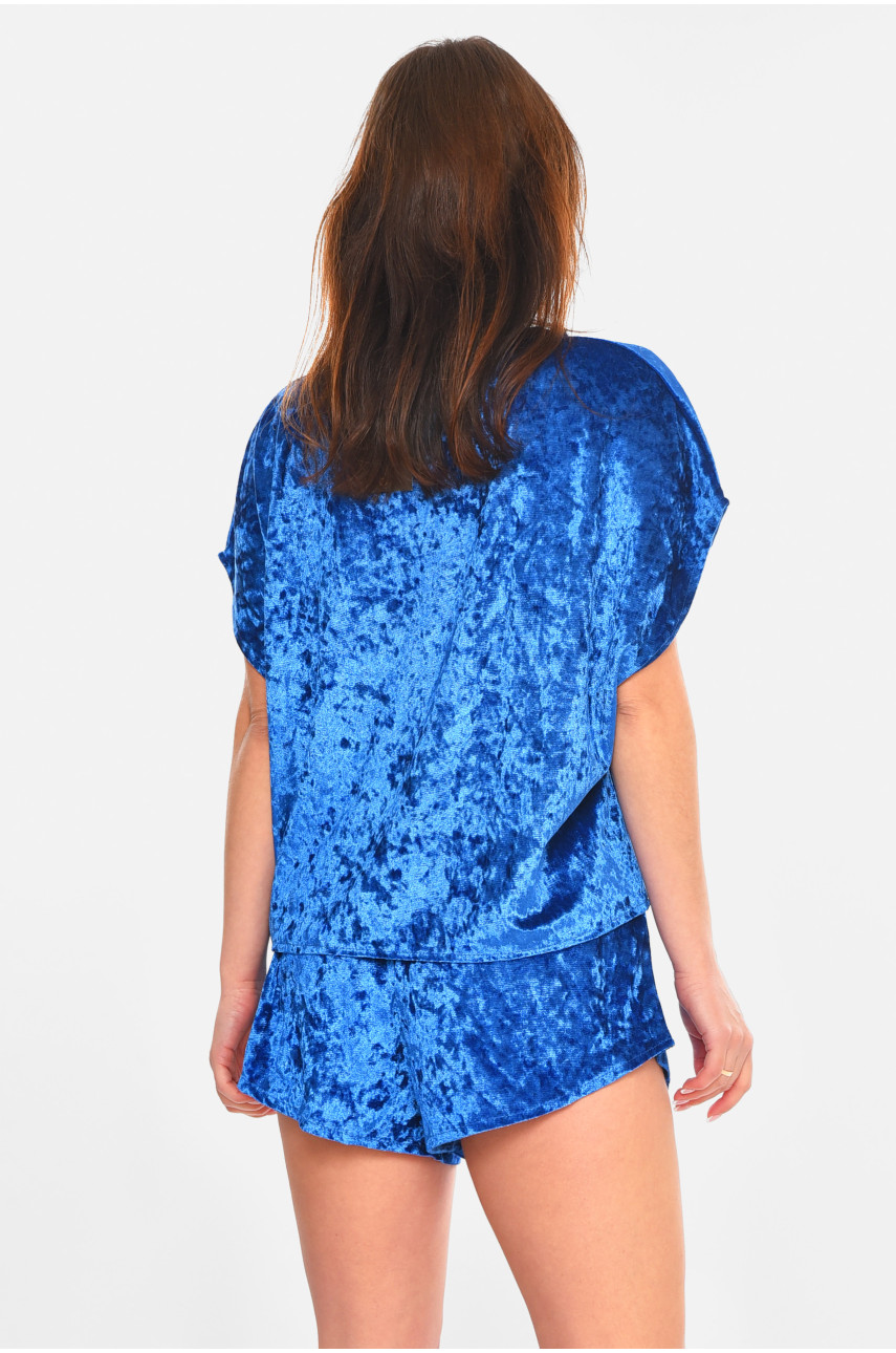 Пижама женская велюровая синего цвета М25 212337