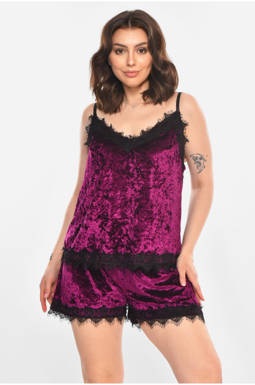 Пижама женская велюровая фиолетового цвета 212341