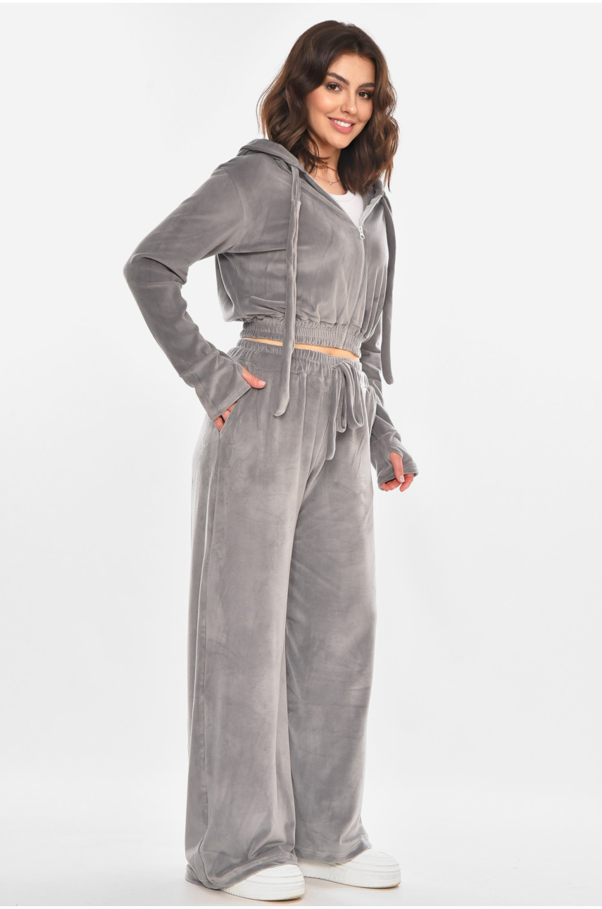 Спортивний костюм жіночий велюровий сірого кольору 367 212347
