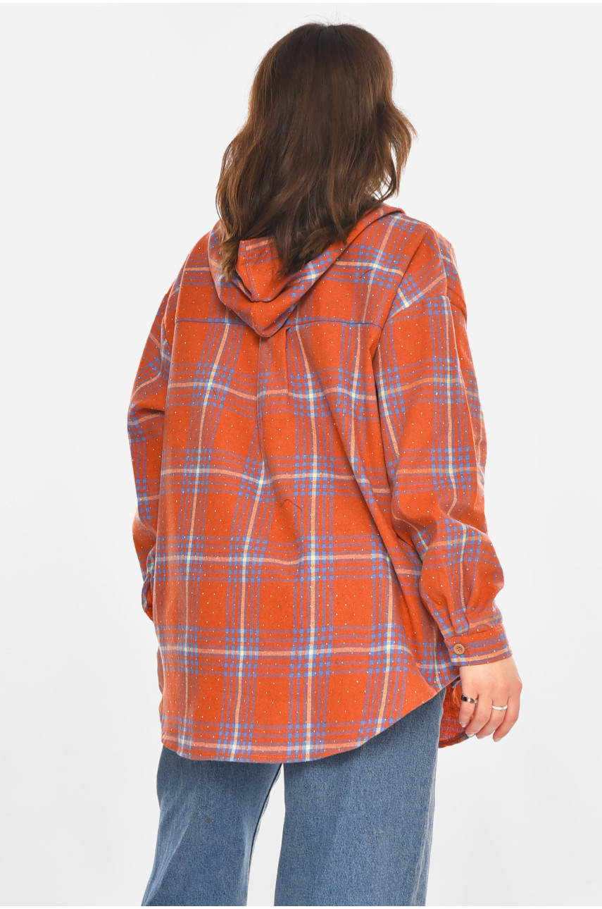 Рубашка женская полубатальная терракотового цвета со стразами 7758 212348