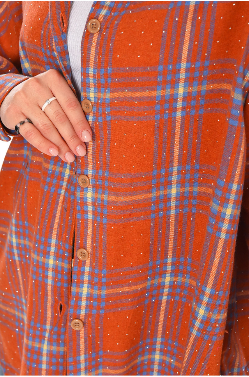 Рубашка женская полубатальная терракотового цвета со стразами 7758 212348