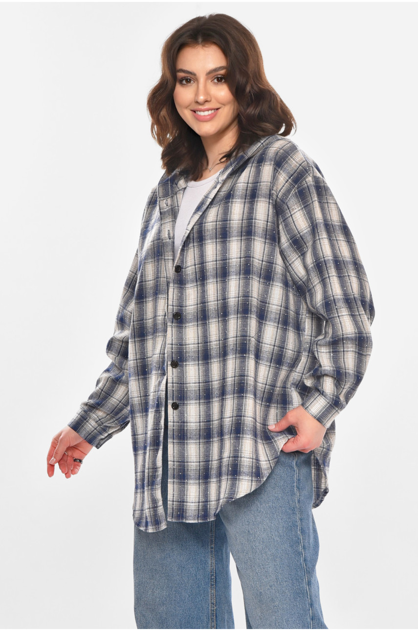 Рубашка женская полубатальная синего цвета со стразами 7758 212349