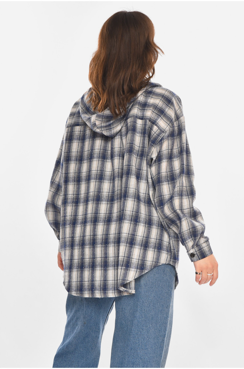 Рубашка женская полубатальная синего цвета со стразами 7758 212349