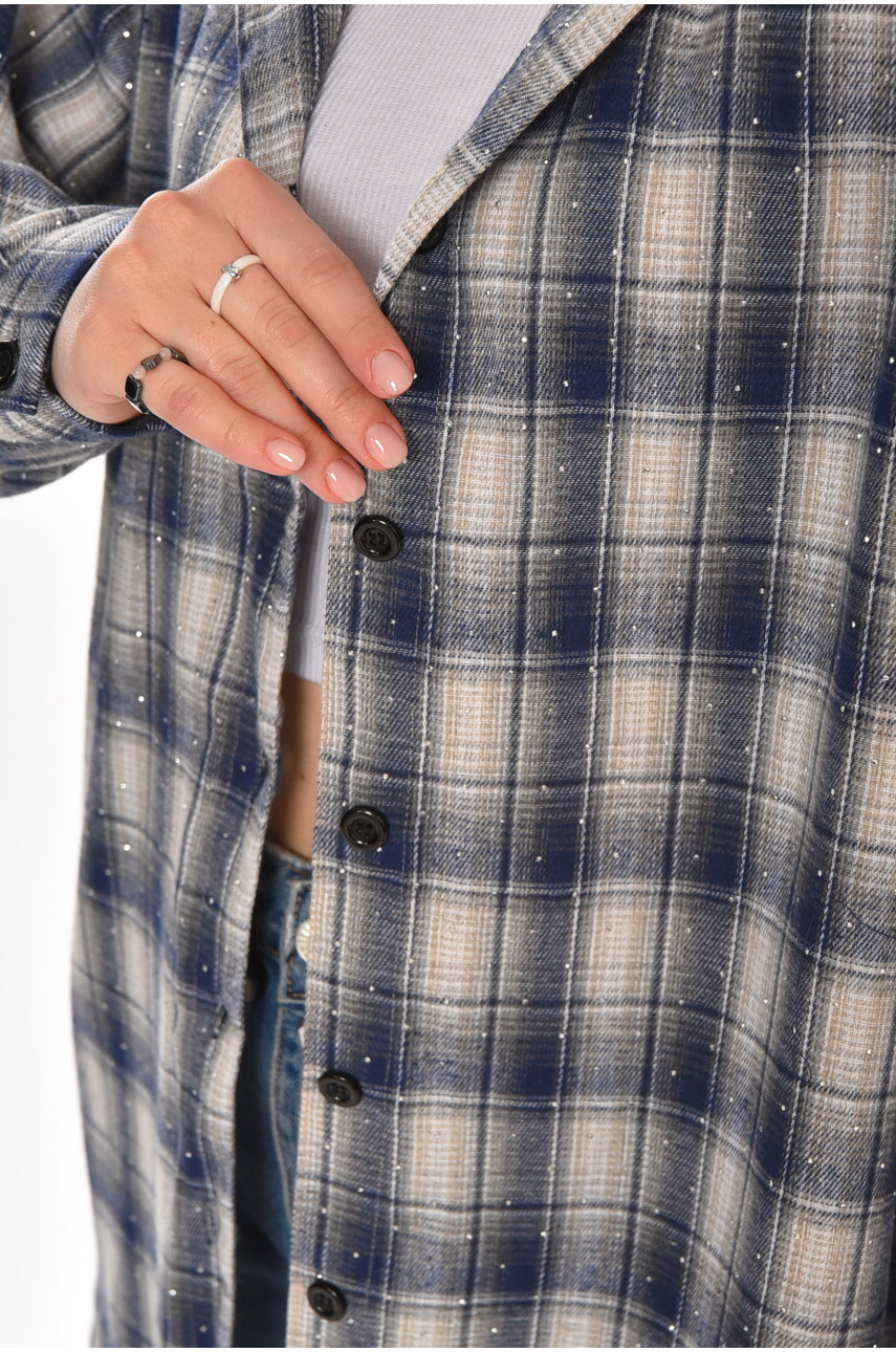 Рубашка женская полубатальная синего цвета со стразами 7758 212349