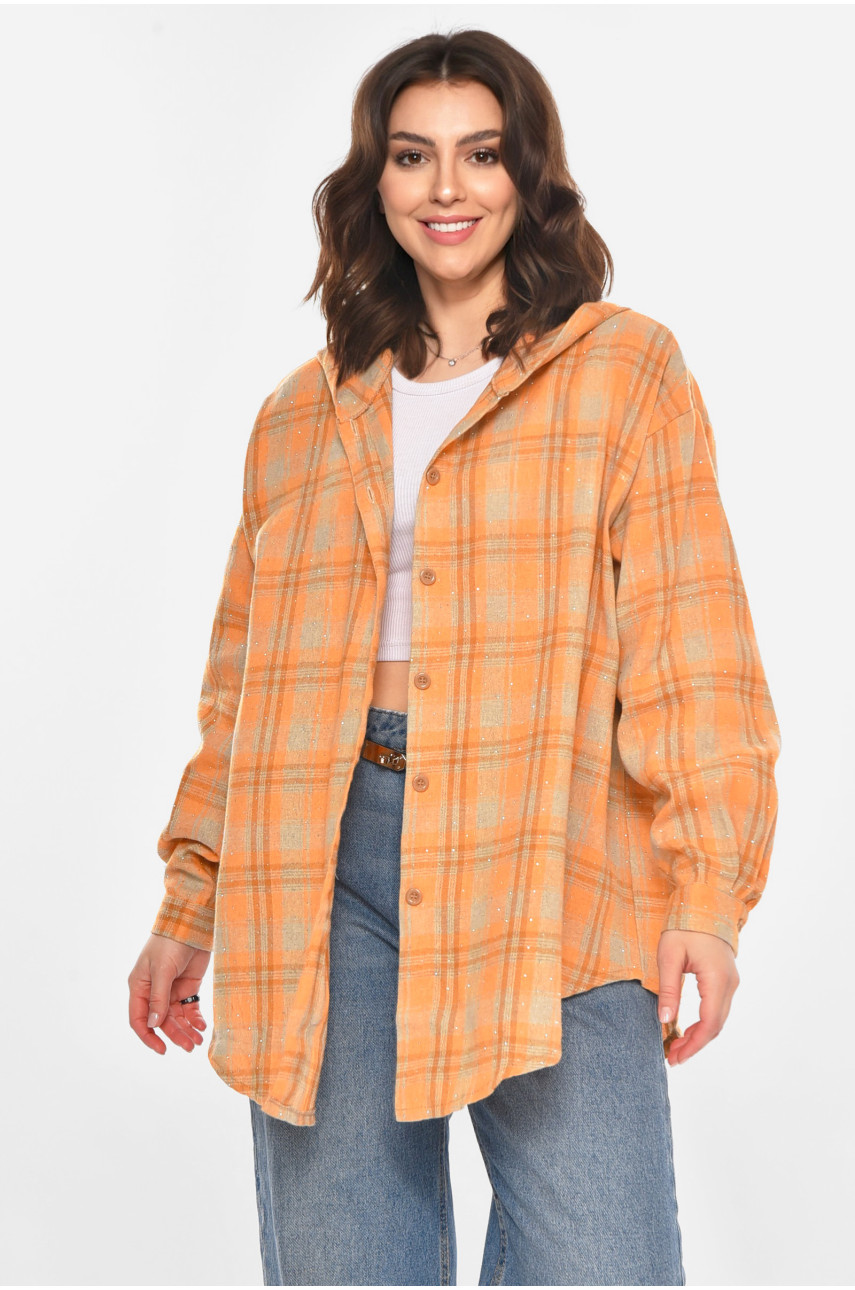 Рубашка женская полубатальная светло-коричневого цвета со стразами 7758 212350