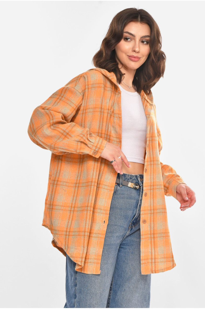 Рубашка женская полубатальная светло-коричневого цвета со стразами 7758 212350