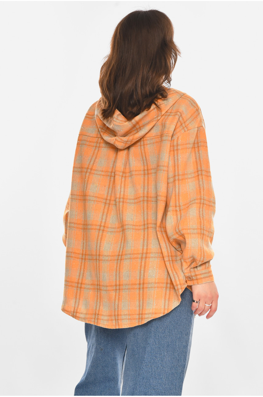 Рубашка женская полубатальная светло-коричневого цвета со стразами 7758 212350